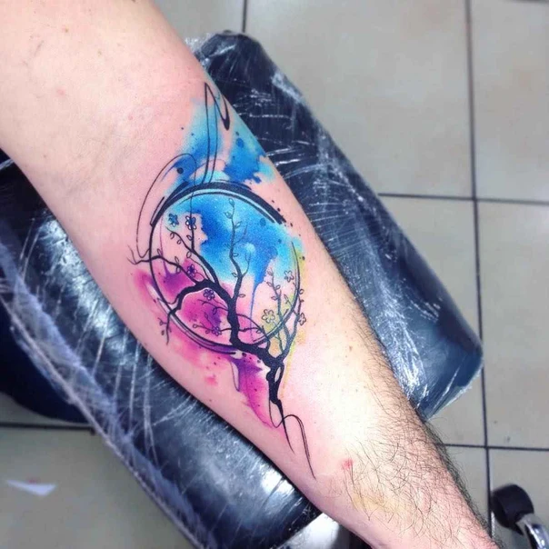 Watercolor Tree, Floral tattoo on Forearm