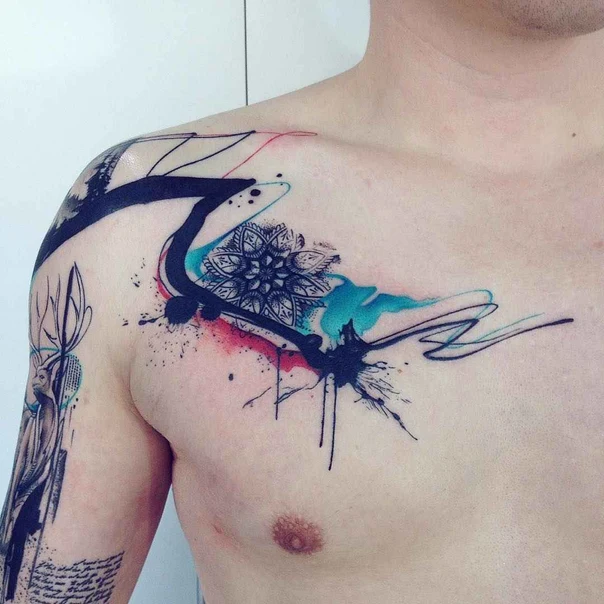 Abstract Mandala, Splatter tattoo on Chest