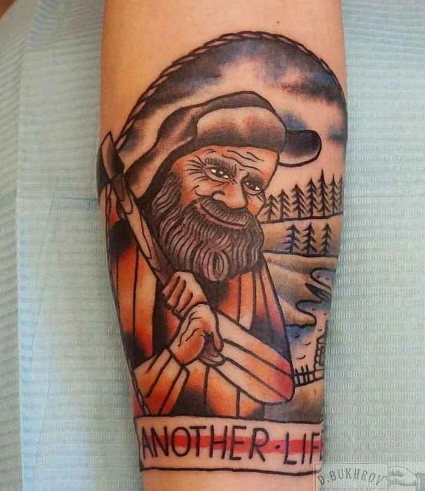 Traditional Man, Landscape tattoo on Forearm