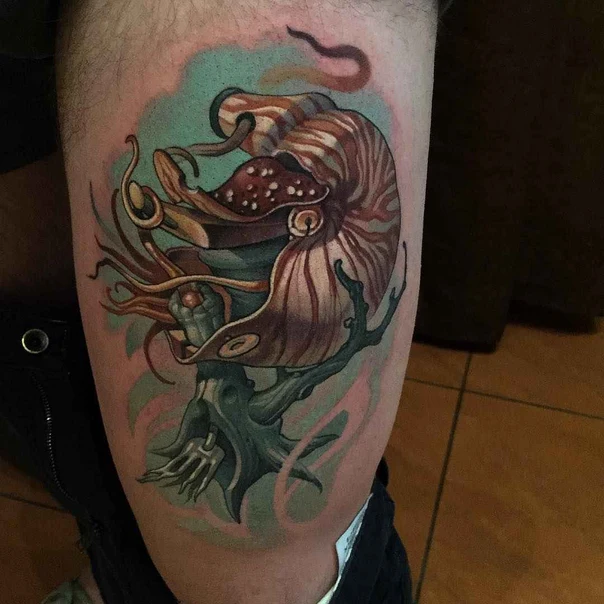 Illustrative Nautilus, Tree tattoo on Thigh
