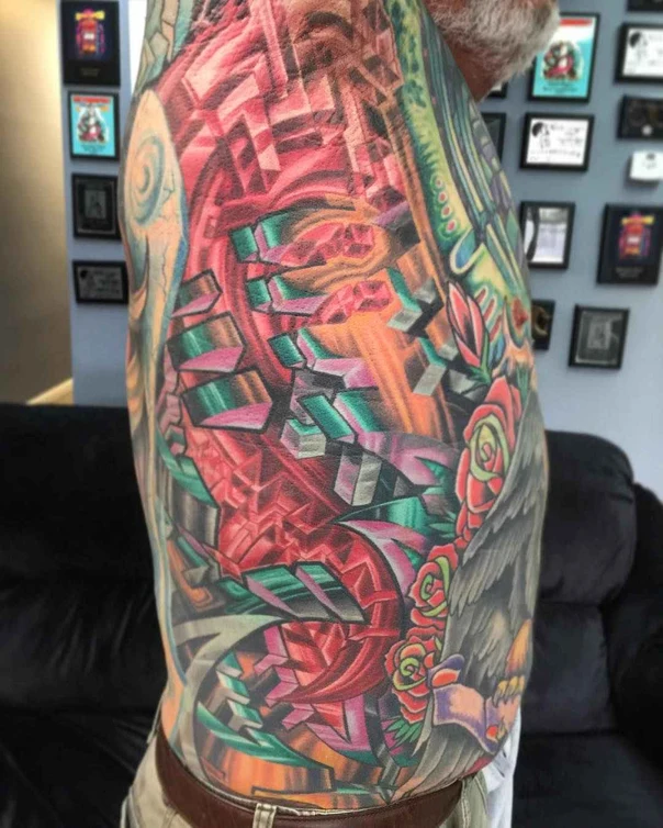 Abstract Geometric, Roses tattoo on Side