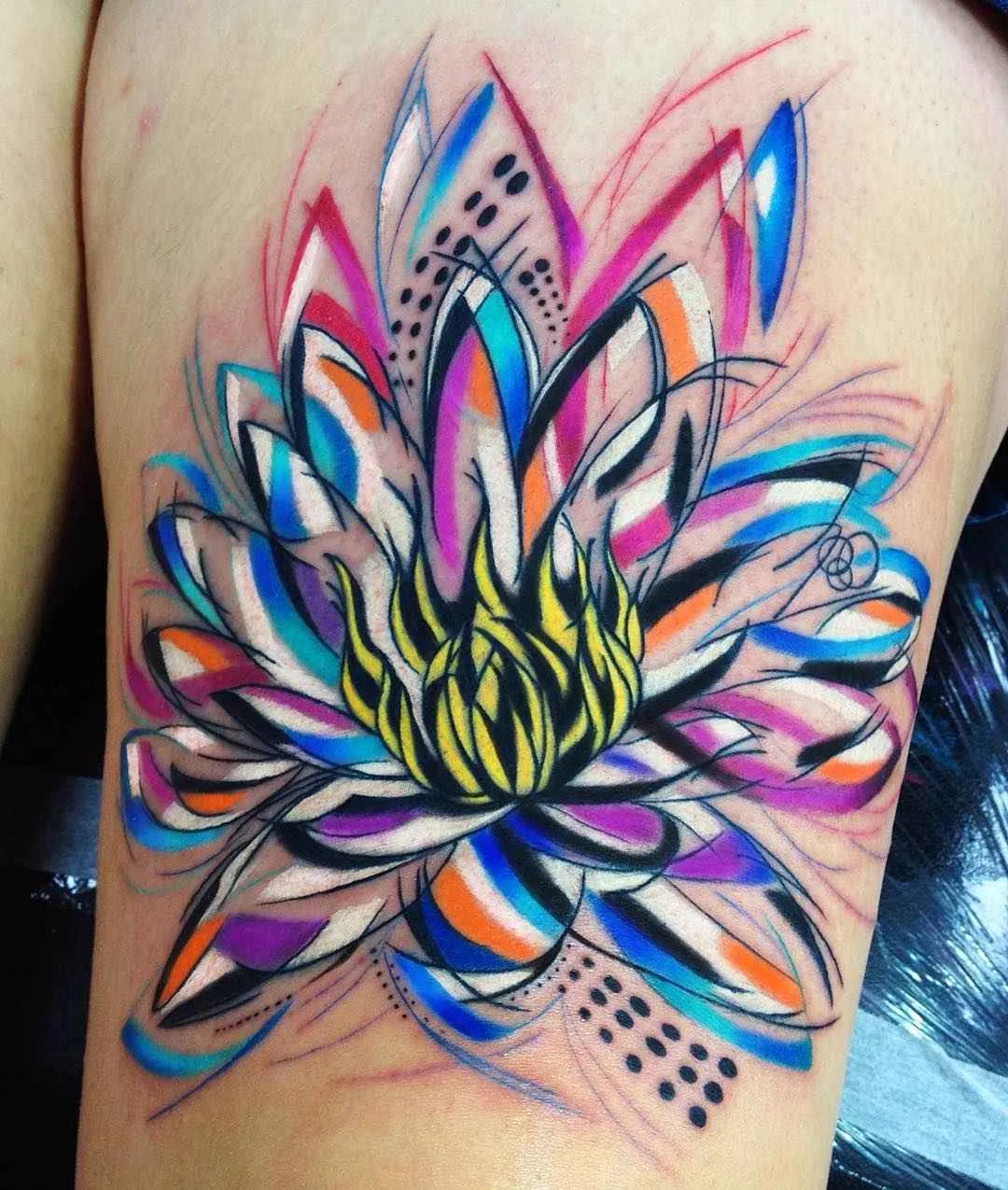 Artista del tatuaggio Sebastian Barone, tatuaggi colorati astratti cubisti, spazio e animali in acquerello | Тату-мастер Sebastian Barone цветные абстрактные татуировки, кубизм, акварель