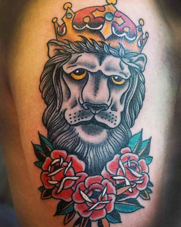Традиционная Lion, Crown tattoo на Дельта