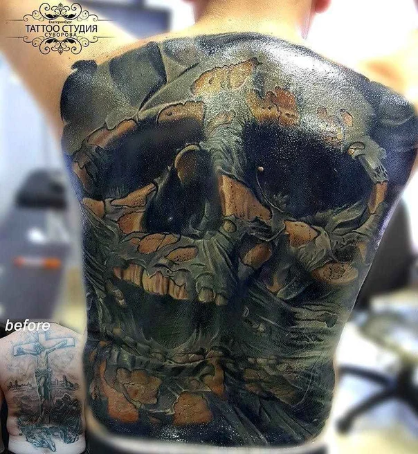 Блэкворк Skull tattoo на Спина (полная)