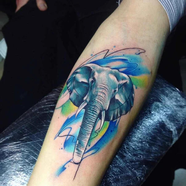 Watercolor Elephant tattoo on Forearm