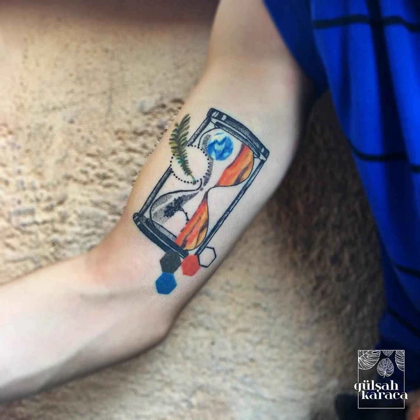 Illustrative Hourglass, Geometric shapes tattoo on Forearm