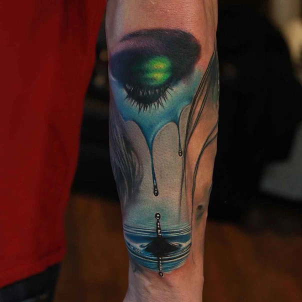 Realism Eye, Water tattoo on Forearm