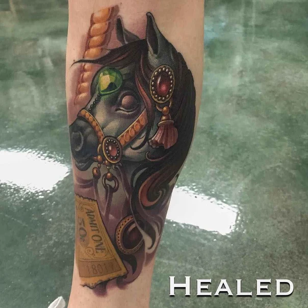 Neo Traditional Horse, Ornamental tattoo on Forearm