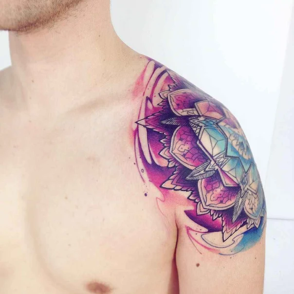 Watercolor Mandala tattoo on Shoulder