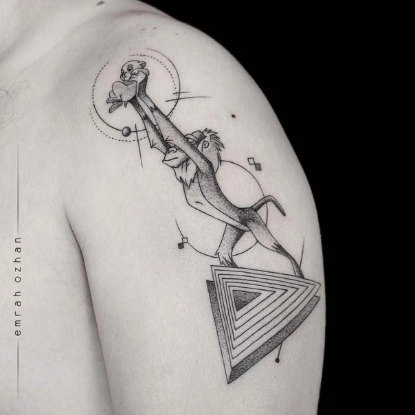 Linework Lion, Geometric shapes tattoo on Shoulder