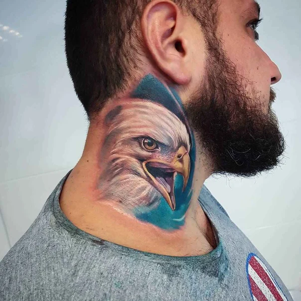 Realism Eagle tattoo on Back of neck