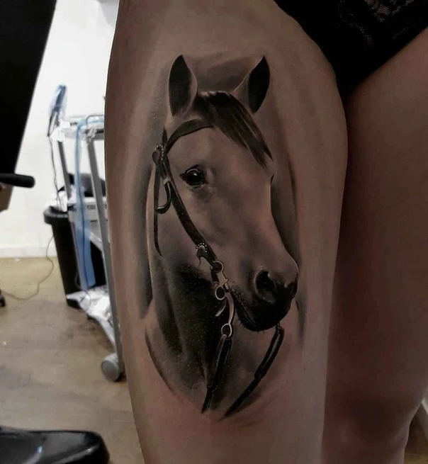 Realism Horse tattoo on Thigh