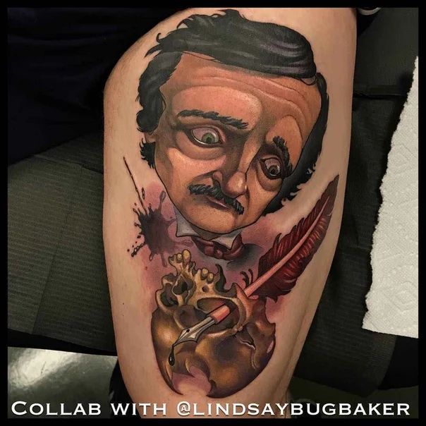 Illustrative Portrait, Skull tattoo on Thigh