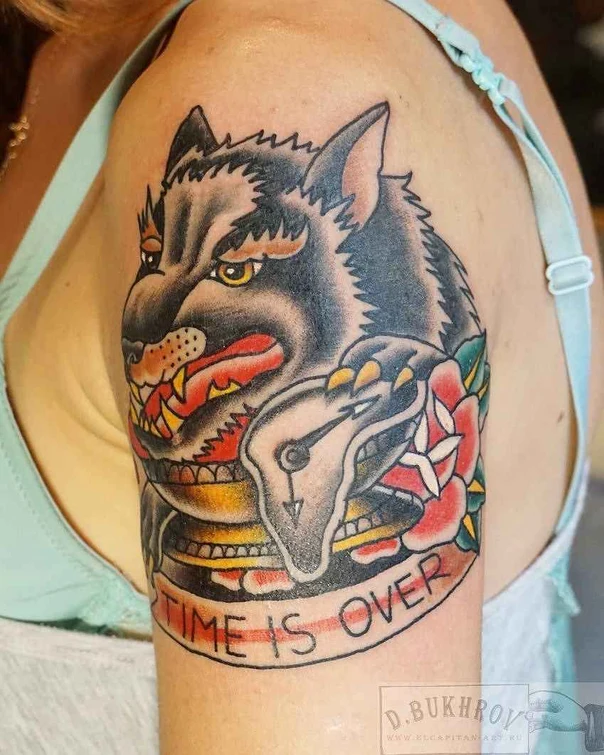 Традиционная Wolf, Clock tattoo на Дельта