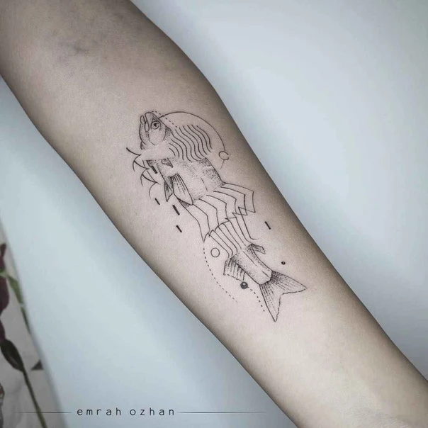 Linework Fish tattoo on Forearm