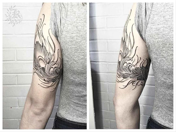 Лайнворк Flower, Wave tattoo на Предплечье