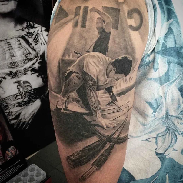 Realism Musician, Microphone tattoo on Bicep