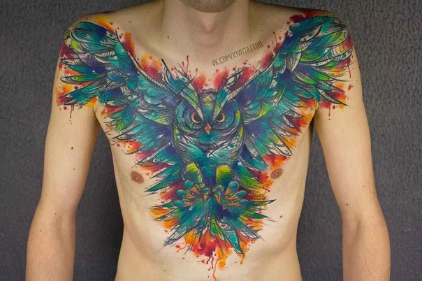 Акварель Owl tattoo на Грудь