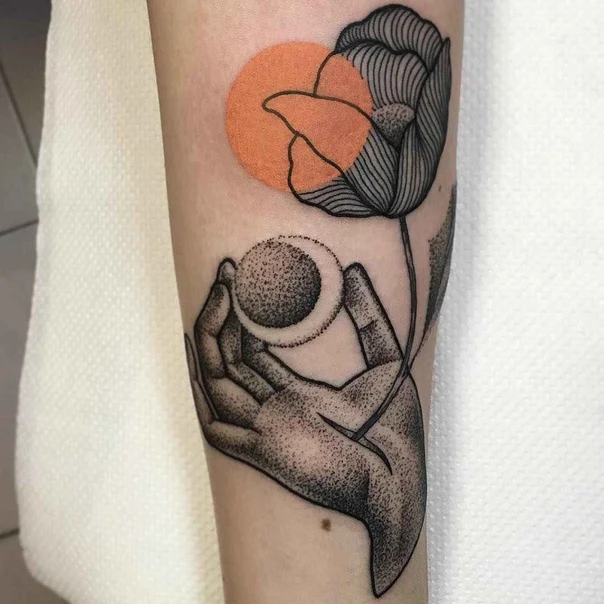 Linework Hand, Flower tattoo on Forearm