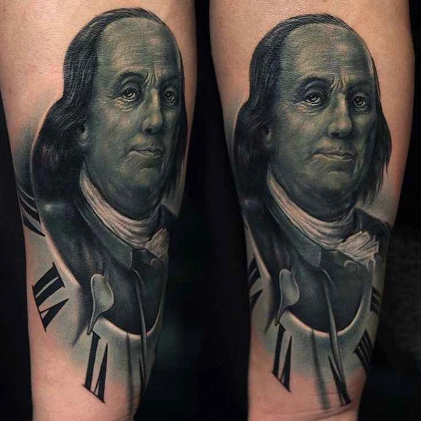 Realism Portrait, Clock tattoo on Forearm
