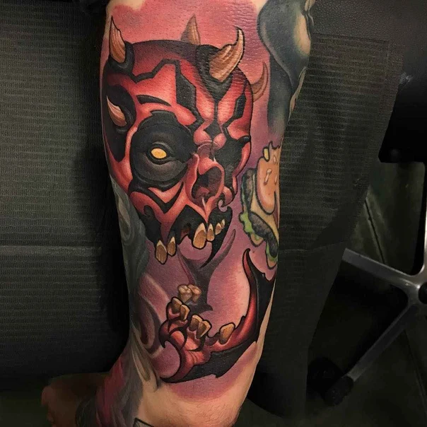 Neo Traditional Demon, Skull tattoo on Forearm