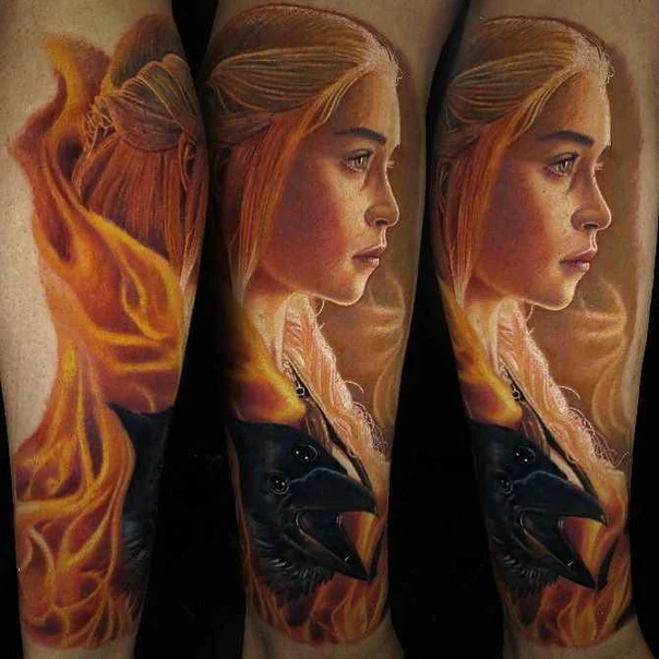 Realism Portrait, Raven tattoo on Forearm
