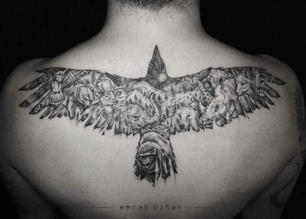 Sketch Animal, Bird tattoo on Upper Back