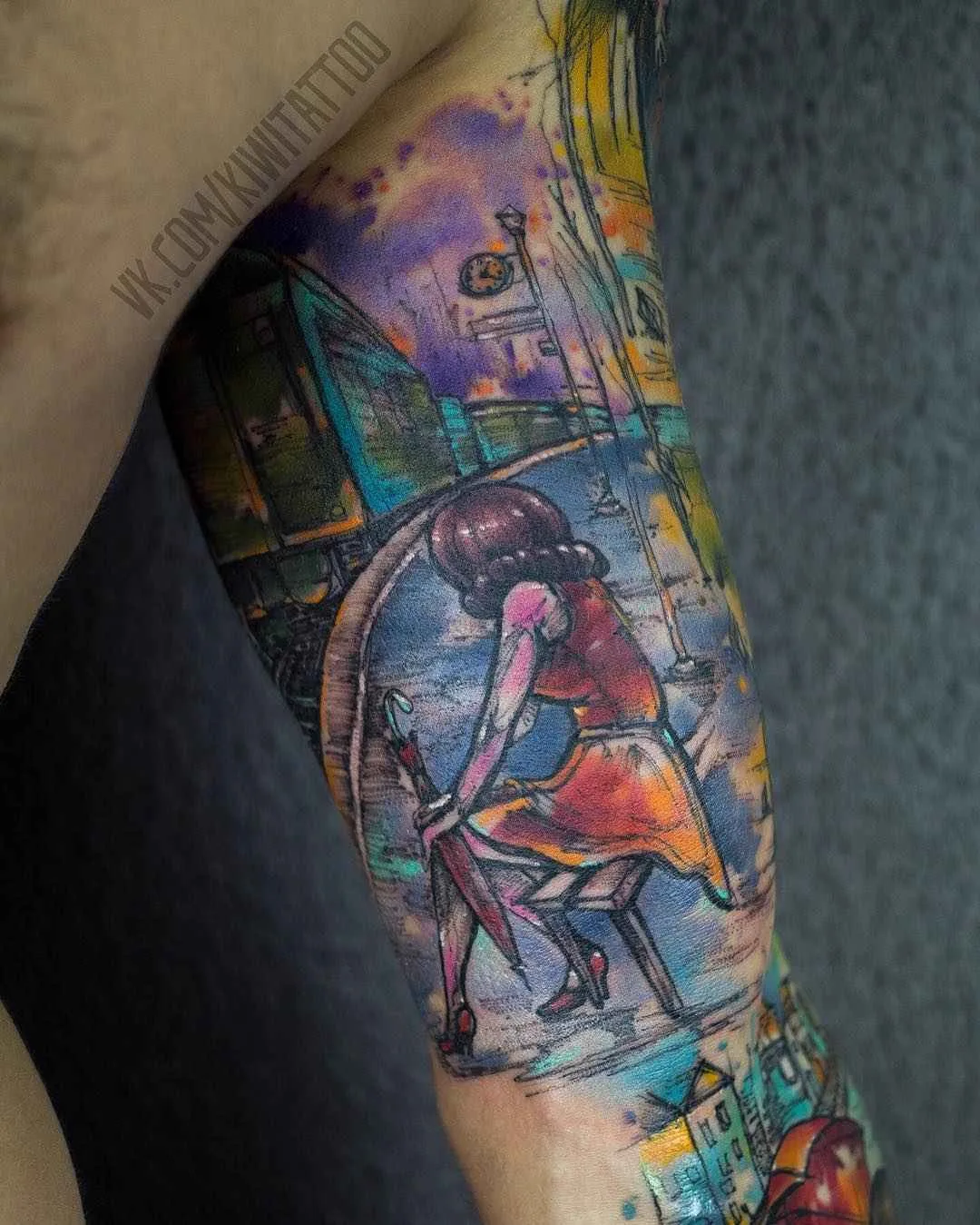 тату-мастер Виктория Kiwi Григорьева цветные скетч татуировки | Tattoo artist Victoria Kiwi color sketch tattoo
