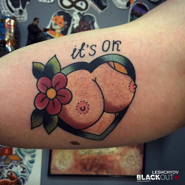 Олд-скул Heart, Flower tattoo на Предплечье