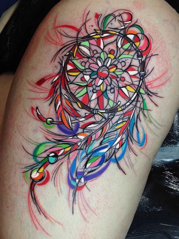 color abstract 纹身 在 thigh #4228 | 纹身师 Sebastian Barone