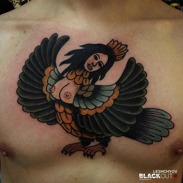 Традиционная Mythological creature tattoo на Грудь