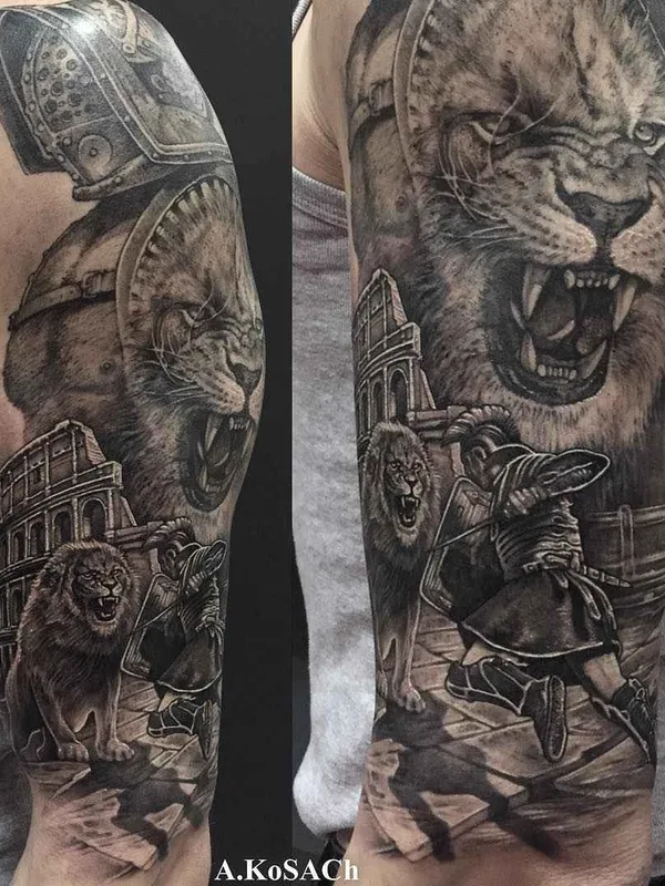 black and grey realism Tatuaggio su full sleeve #3368 | Tatuatore Александр Косач
