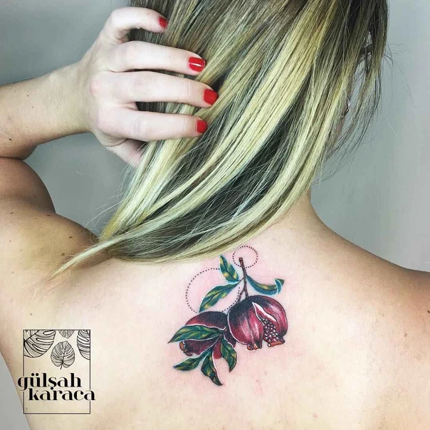 Botanic Flower, Fruit tattoo on Shoulder Blade