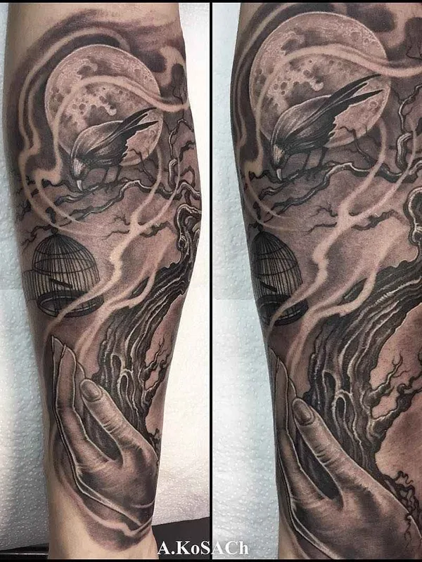 black and grey black and grey Tatuaggio su forearm #3366 | Tatuatore Александр Косач