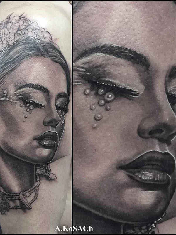 female black and grey realism Tatuaggio su shoulder #3372 | Tatuatore Александр Косач