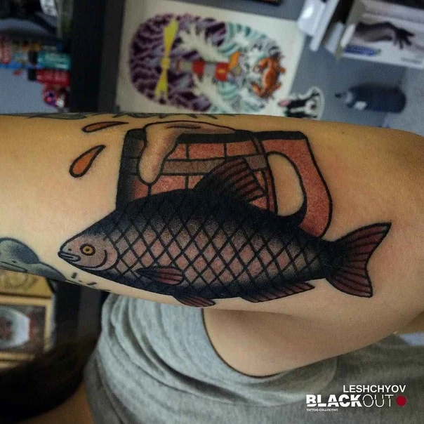 Традиционная Fish, Beer tattoo на Предплечье