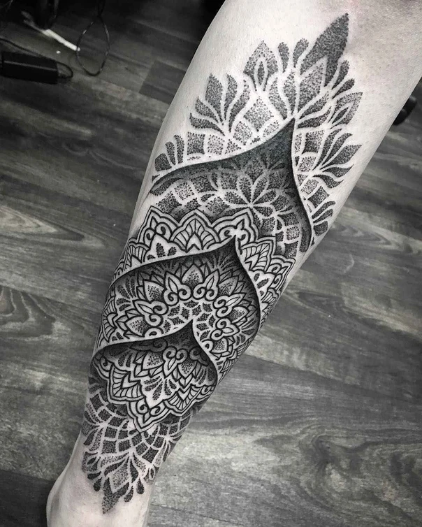 Mandala Mandala, Floral tattoo on Calf