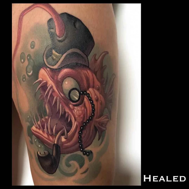 Neo Traditional Fish, Accessories tattoo on Thigh