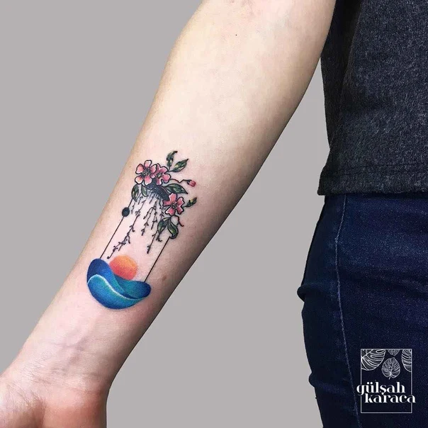 Illustrative Flowers, Abstract tattoo on Forearm