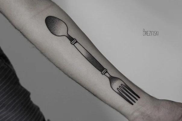 Лайнворк Utensil, Spoon tattoo на Предплечье