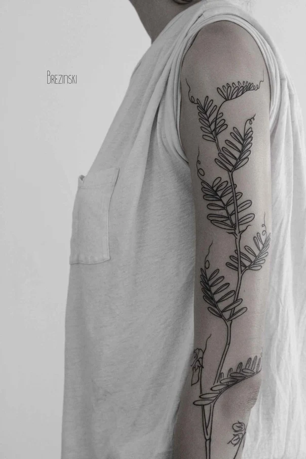 Файнлайн Plant, Leaves tattoo на Предплечье
