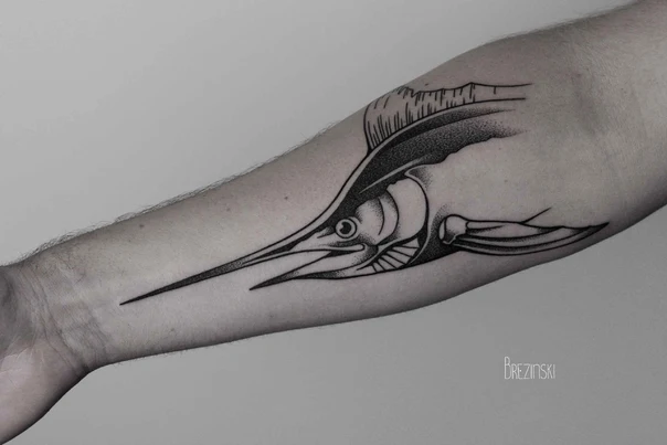 Блэкворк Fish tattoo на Предплечье