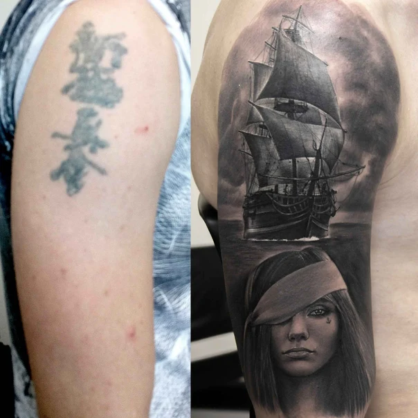 Реализм Ship, Portrait tattoo на Полный рукав
