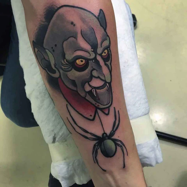 Нео-традиционная Monster, Spider tattoo на Предплечье