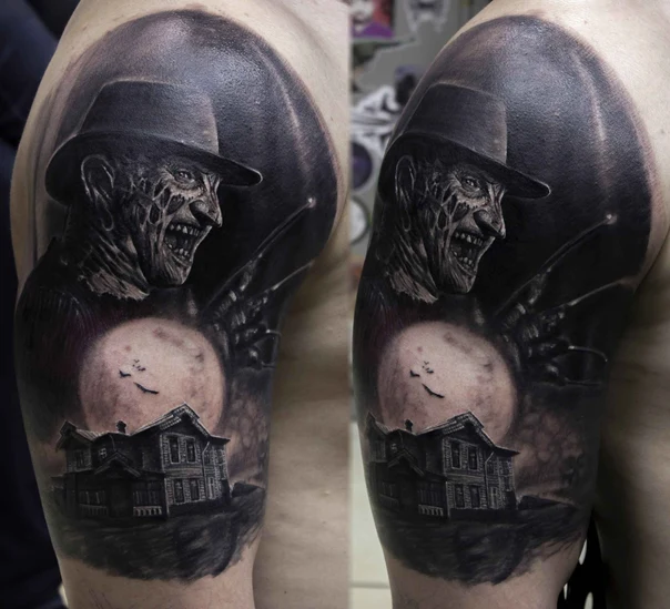 Чёрно-серая Horror, House tattoo на Дельта