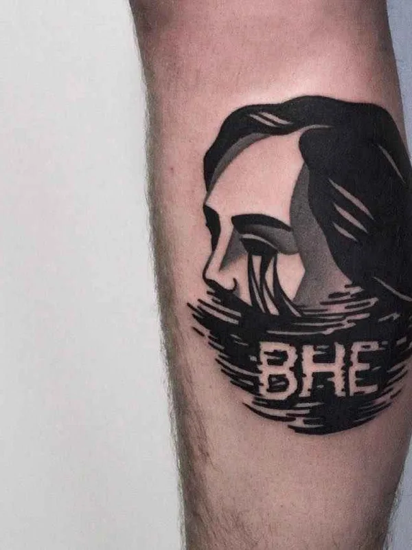 black blackwork 纹身 在 calf #14343 | 纹身师 Денис Марахин