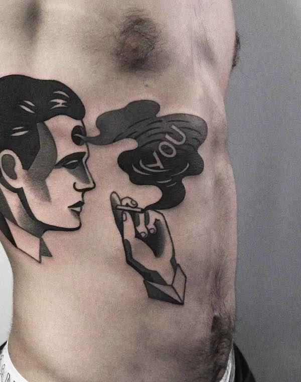 male black blackwork 纹身 在 ribcage #14341 | 纹身师 Денис Марахин