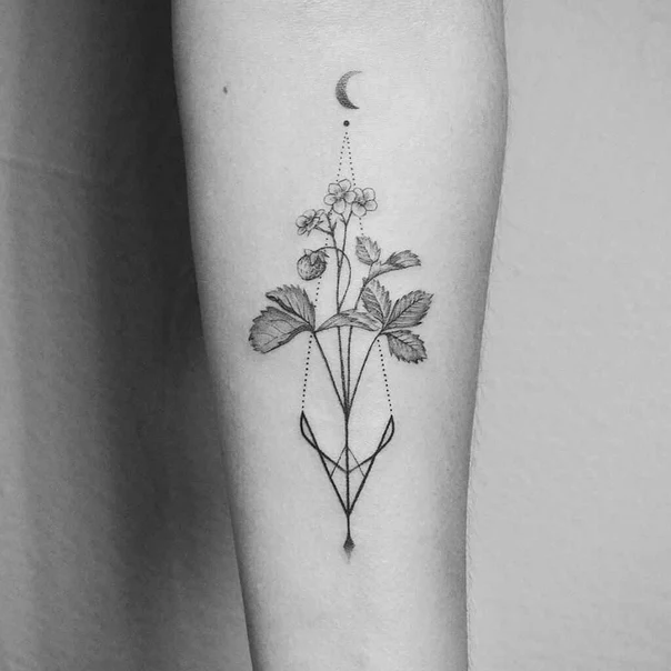 Fineline Flower, Moon tattoo on Forearm