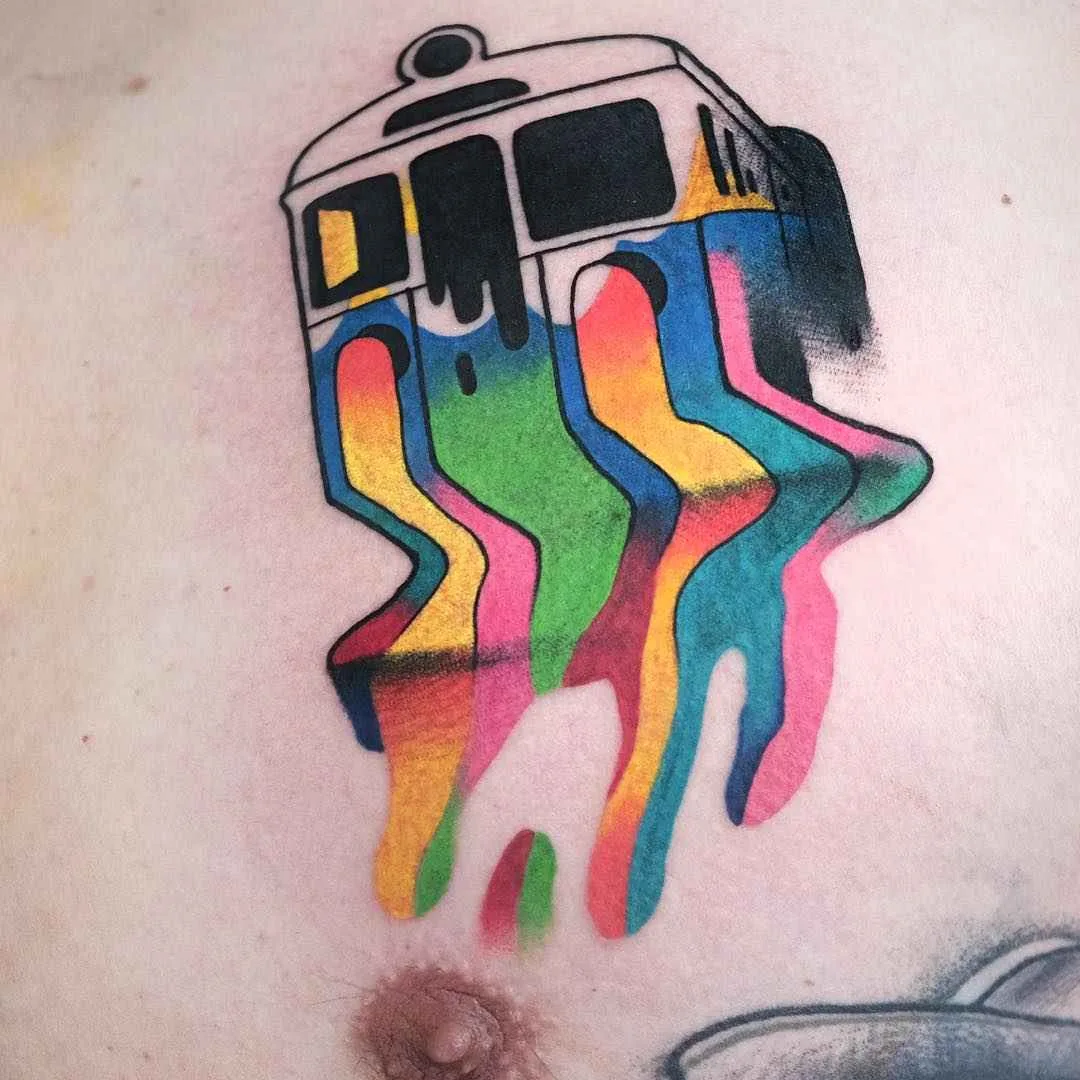 Tattoo artist Aleksy Marcinow authors color surrealistic psychedelic tattoo