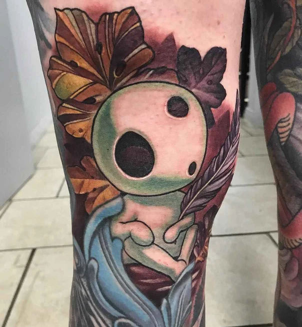 Illustrative Character, Leaves tattoo on Knee
